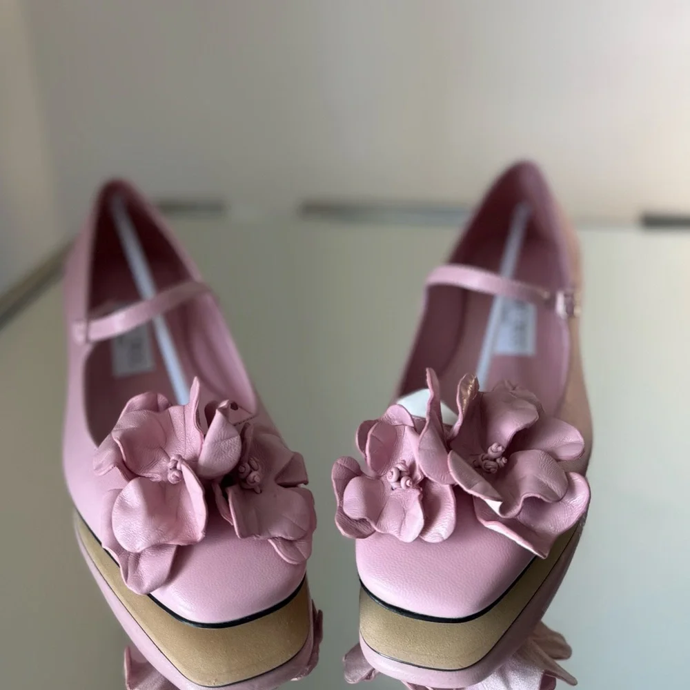 New JIMMY CHOO Rosa Flowers Leather Ballerina Pumps In Rose $925